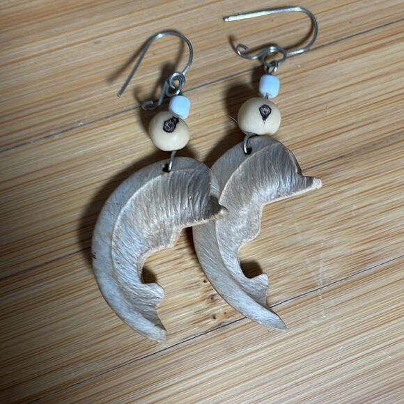 Vintage Brazilian Wooden Dolphin Earrings with Beads (Purchased in Brazil) - Picture 8 of 9